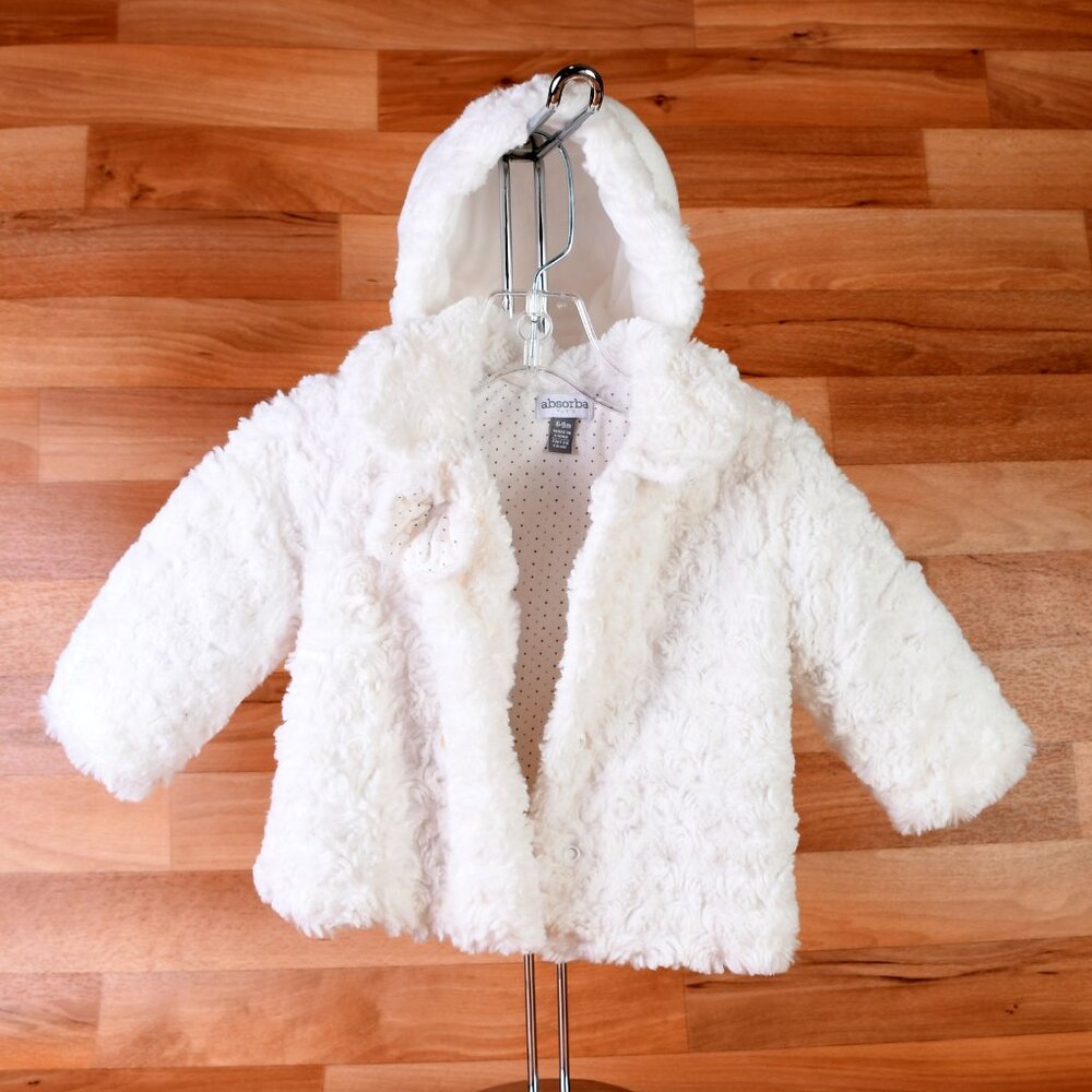 (Set) Absorba Paris 6-9 month girls white faux fur jacket and hat - Picture 2 of 8